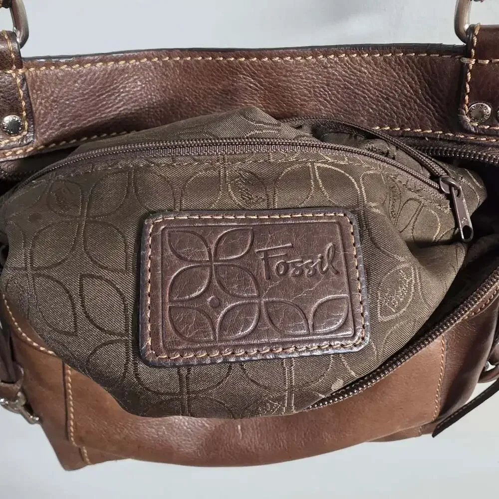 Fossil Brown Leather Crossbody Shoulder Bag with Key Charm